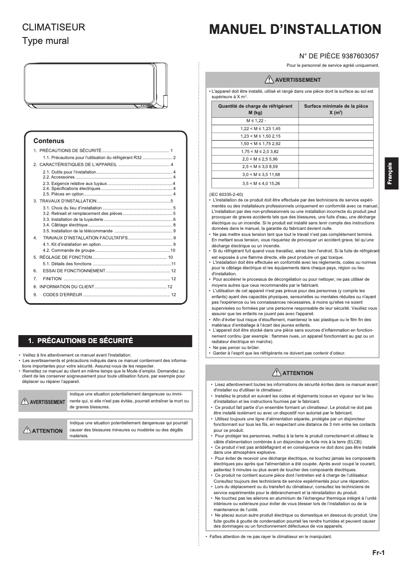 Page 1 de la notice Manuel utilisateur Fujitsu ASHG14KGTB