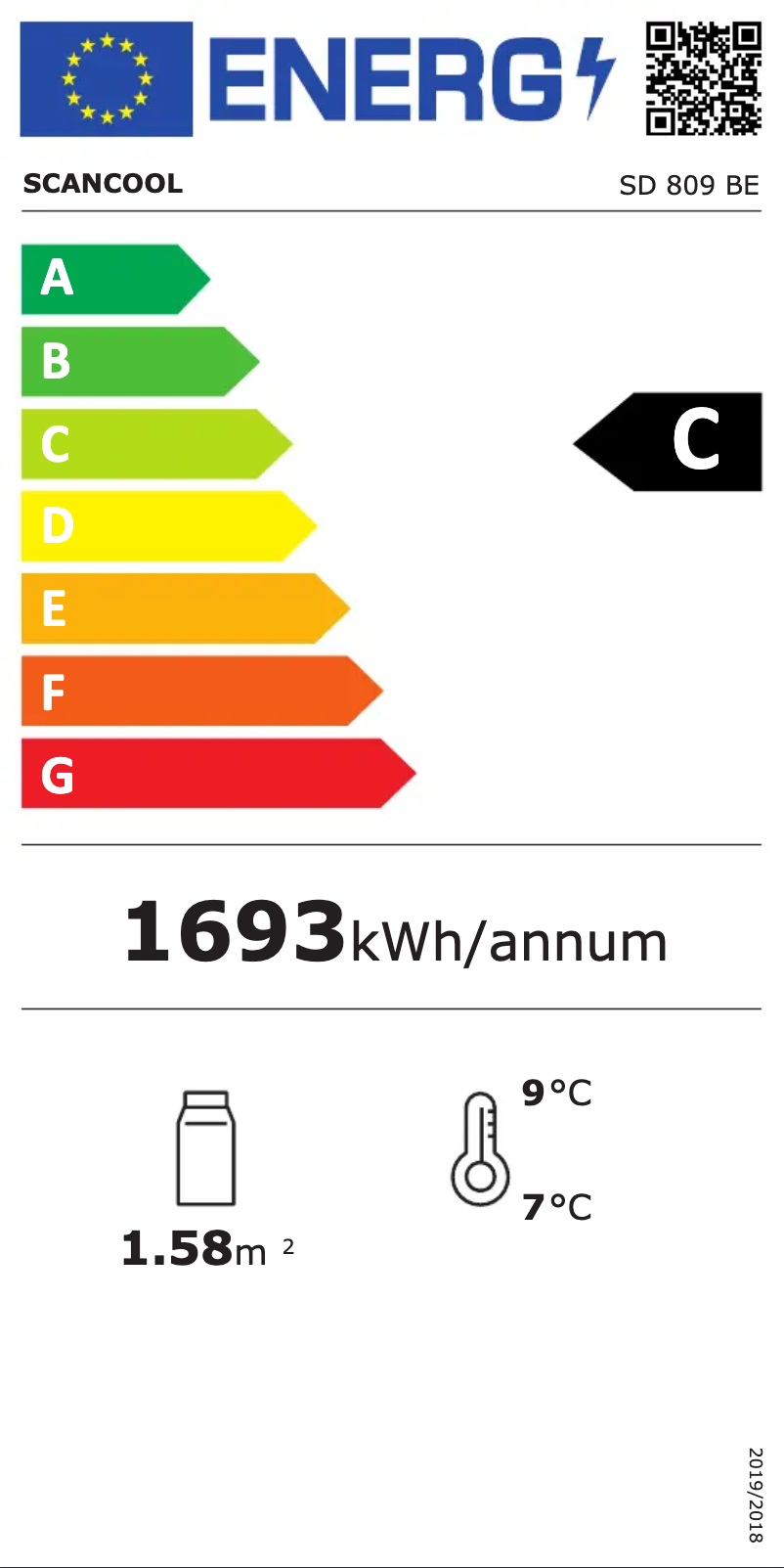 Page 1 de la notice Label énergétique Scancool SD 809 BE