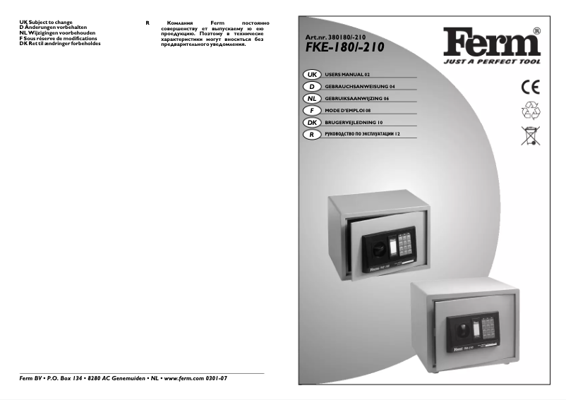 Page 1 de la notice Manuel utilisateur Ferm FKE-180