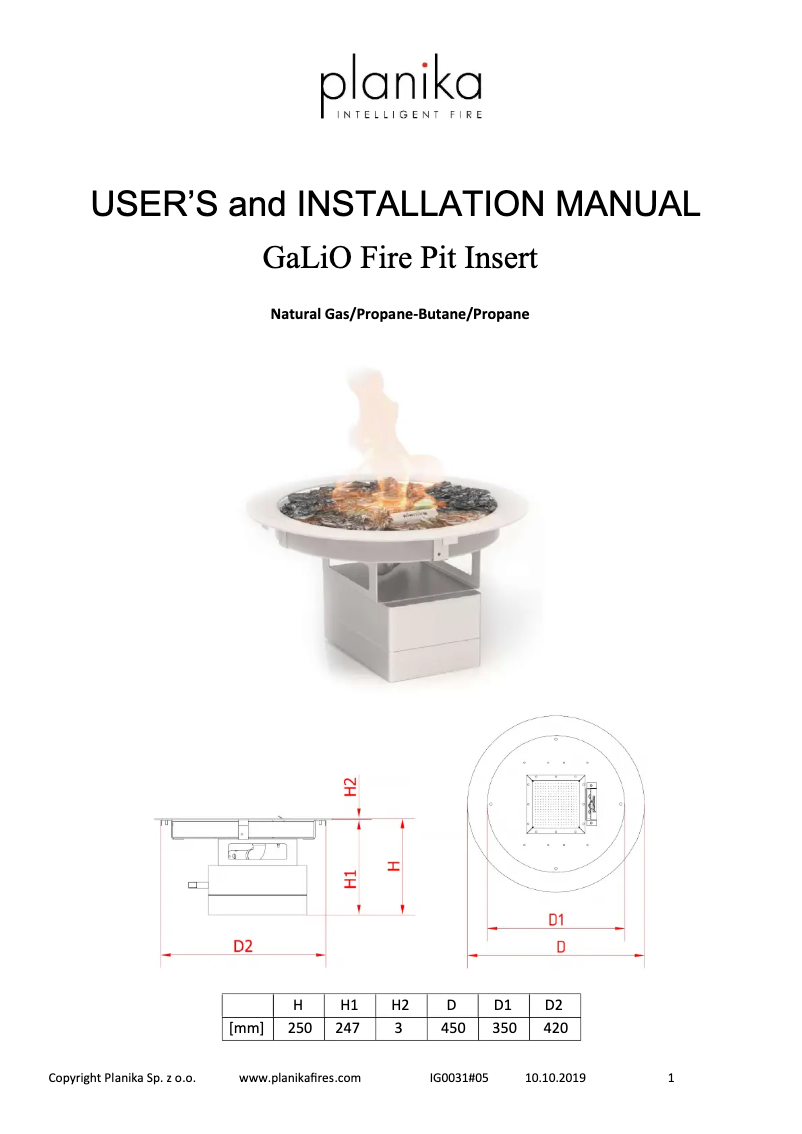 Page n°1 - Manuel utilisateur Planika Galio