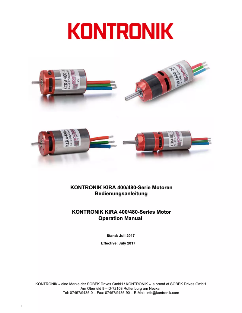 Page 1 de la notice Manuel utilisateur KONTRONIK KIRA 480-50