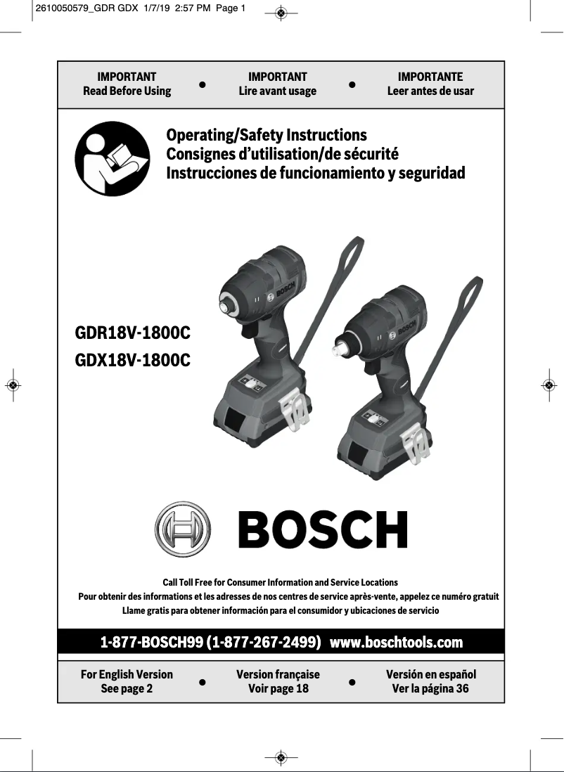 Page n°1 - Manuel utilisateur Bosch GDR18V-1800CN