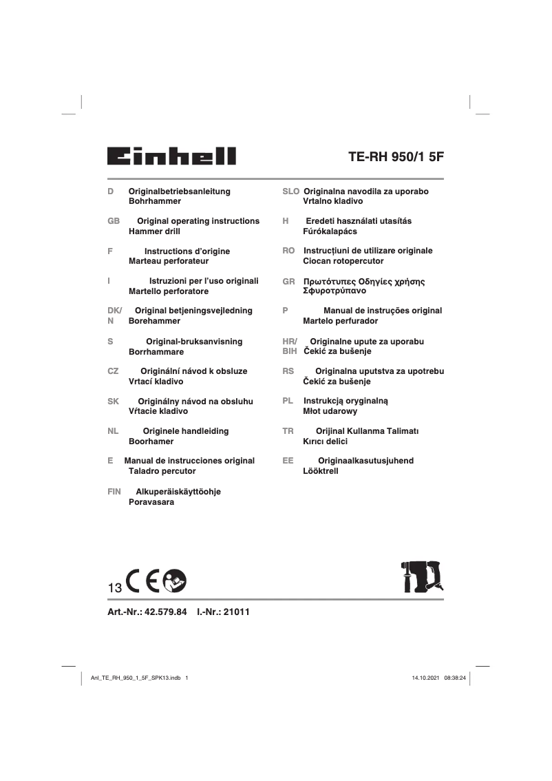 Page n°1 - Manuel utilisateur Einhell TE-RH 950/1 5F