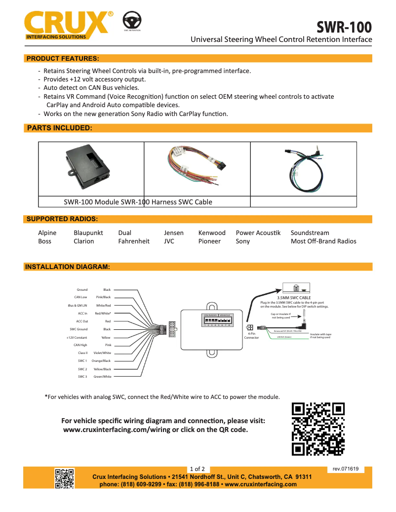 Page 1 de la notice Manuel utilisateur CRUX SWR-100