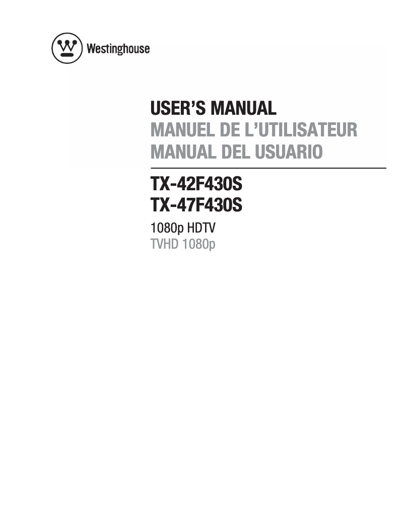 Page n°1 - Manuel utilisateur Westinghouse TX-42F430S