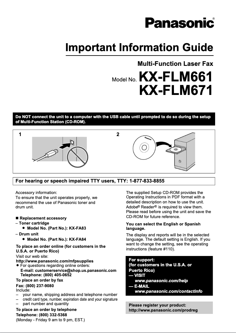 Page n°1 - Manuel utilisateur Panasonic KX-FLM671