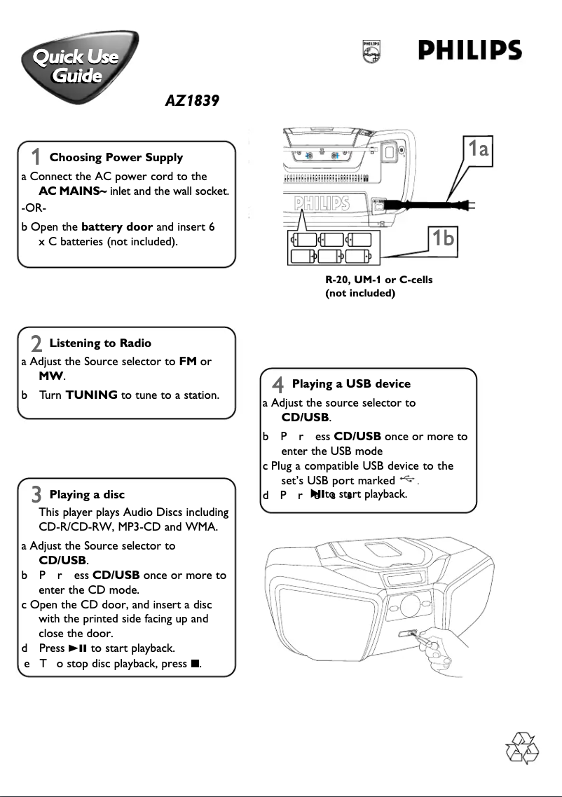 Página 1 del manual Guía de inicio rápido Philips AZ1839