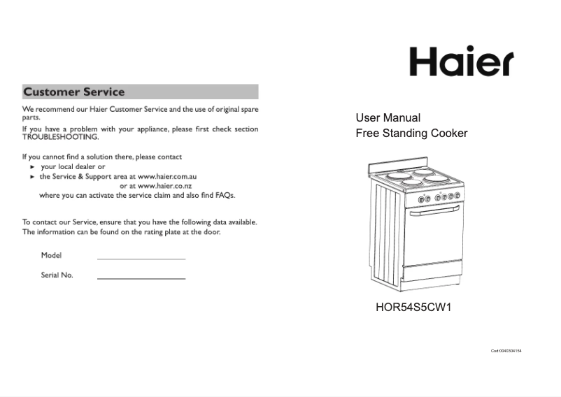 Page n°1 - Manuel utilisateur Haier HOR54S5CW1