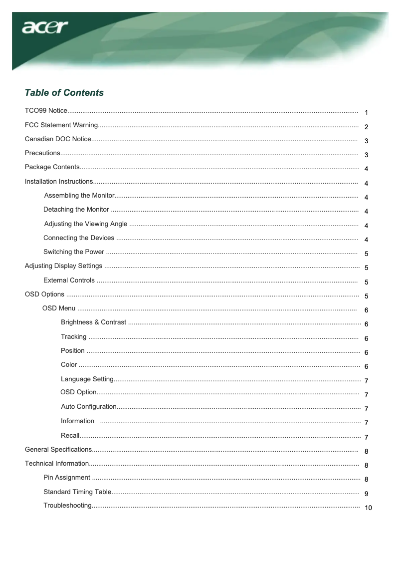 Página 1 del manual Manual de usuario Acer AL2016Wsd