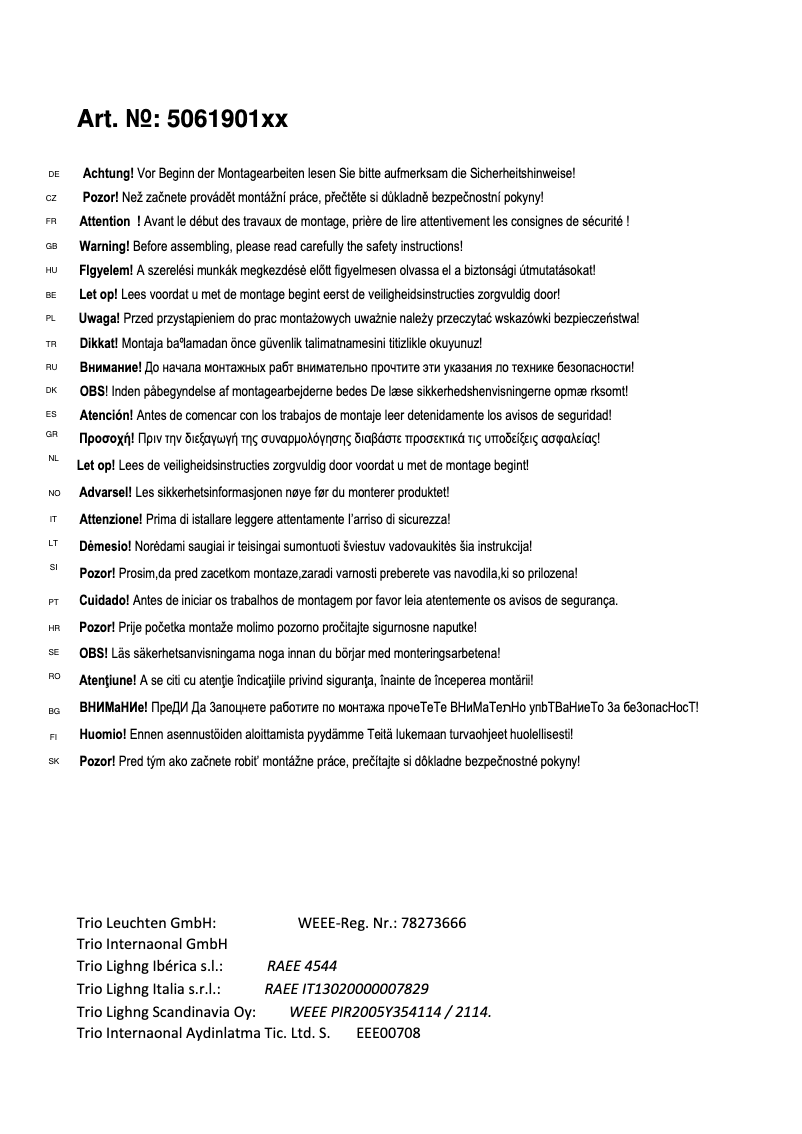 Page 1 de la notice Manuel utilisateur Trio Lighting Faro 506190131