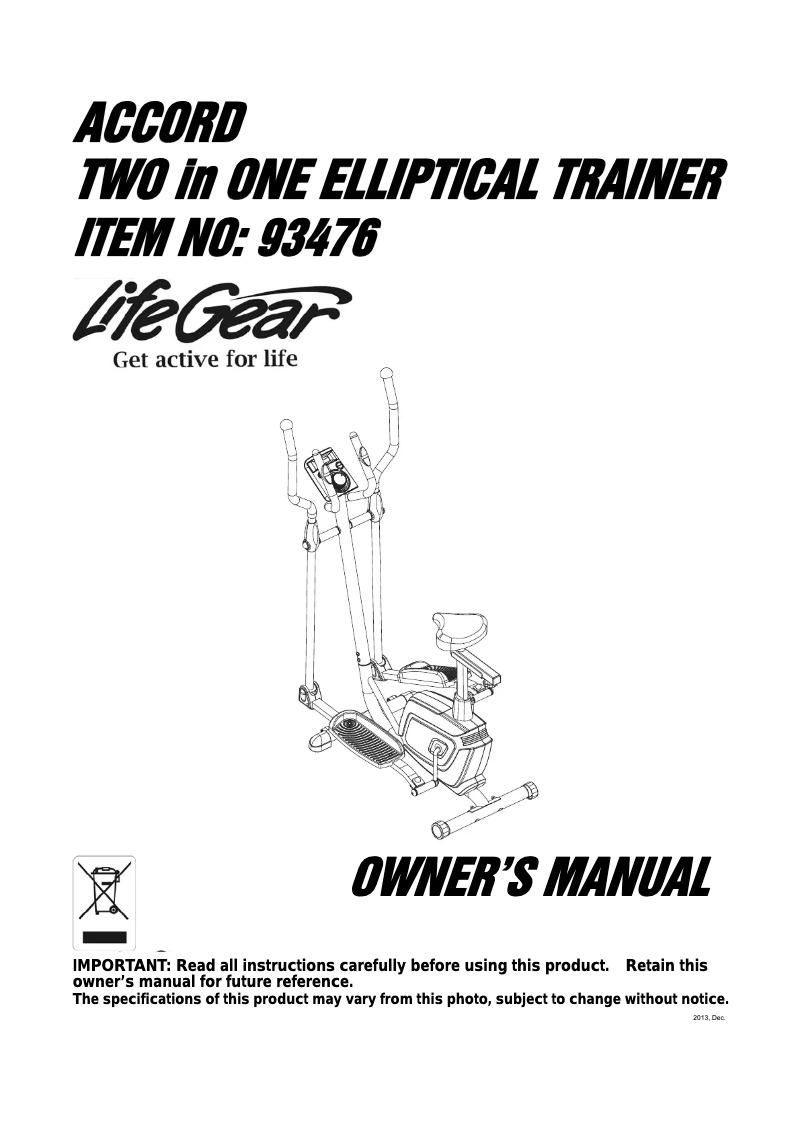 Page 1 de la notice Manuel utilisateur Life Gear Accord 93476