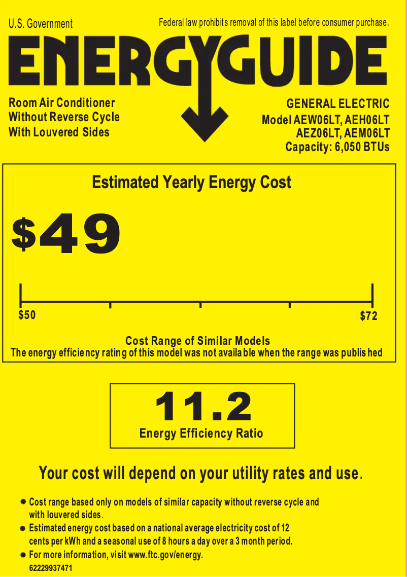 Página 1 del manual Etiqueta energética GE AEM06LT
