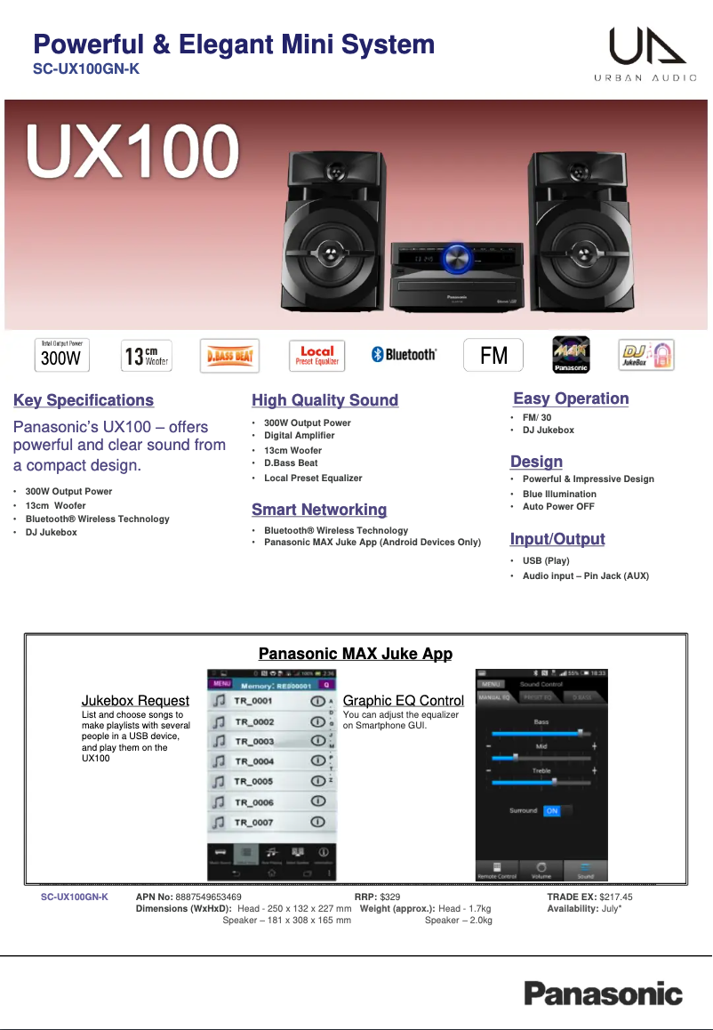 Page n°1 - Fiche technique Panasonic SC-UX100
