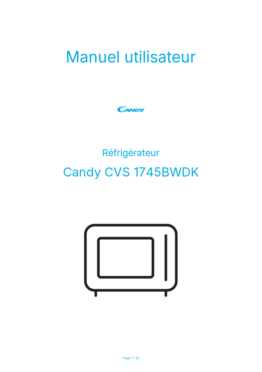 Page n°1 - Manuel utilisateur Candy CVS 1745BWDK