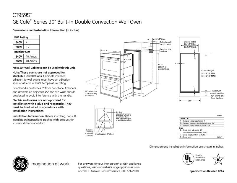Page 1 de la notice Fiche technique GE Café CT959STSS