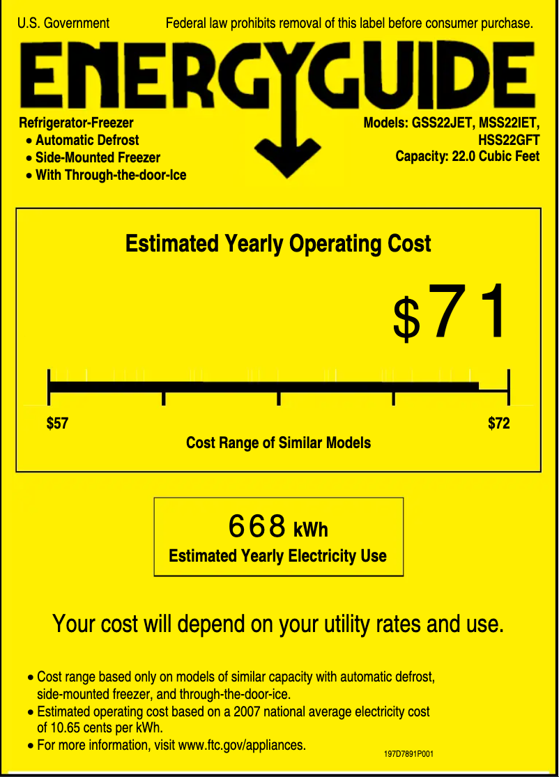 Page 1 de la notice Label énergétique GE GSS22JETBB