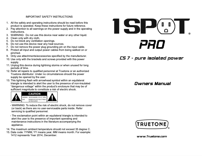 Page n°1 - Manuel utilisateur Truetone 1 Spot Pro CS7