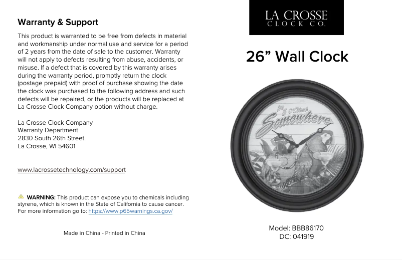 Page 1 de la notice Manuel utilisateur La Crosse Technology BBB86170