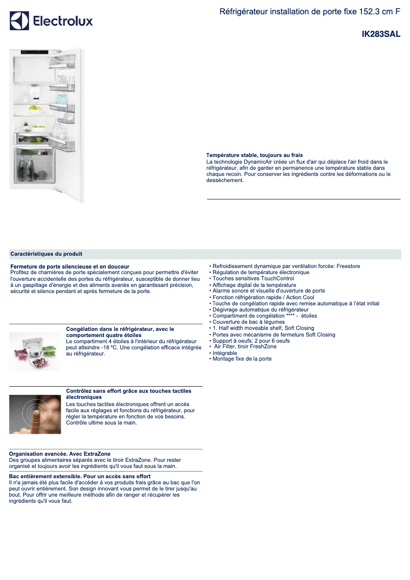 Page n°1 - Fiche technique Electrolux IK283SAL