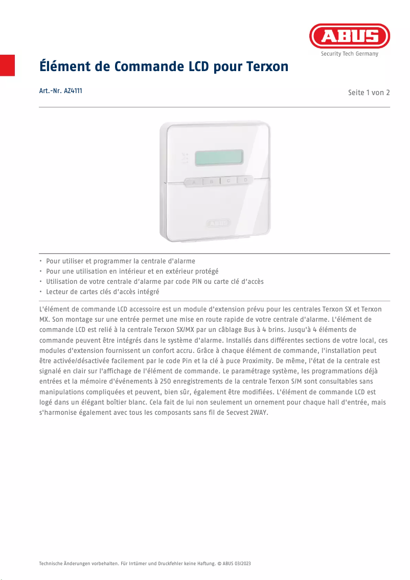 Page n°1 - Fiche technique Abus AZ4111