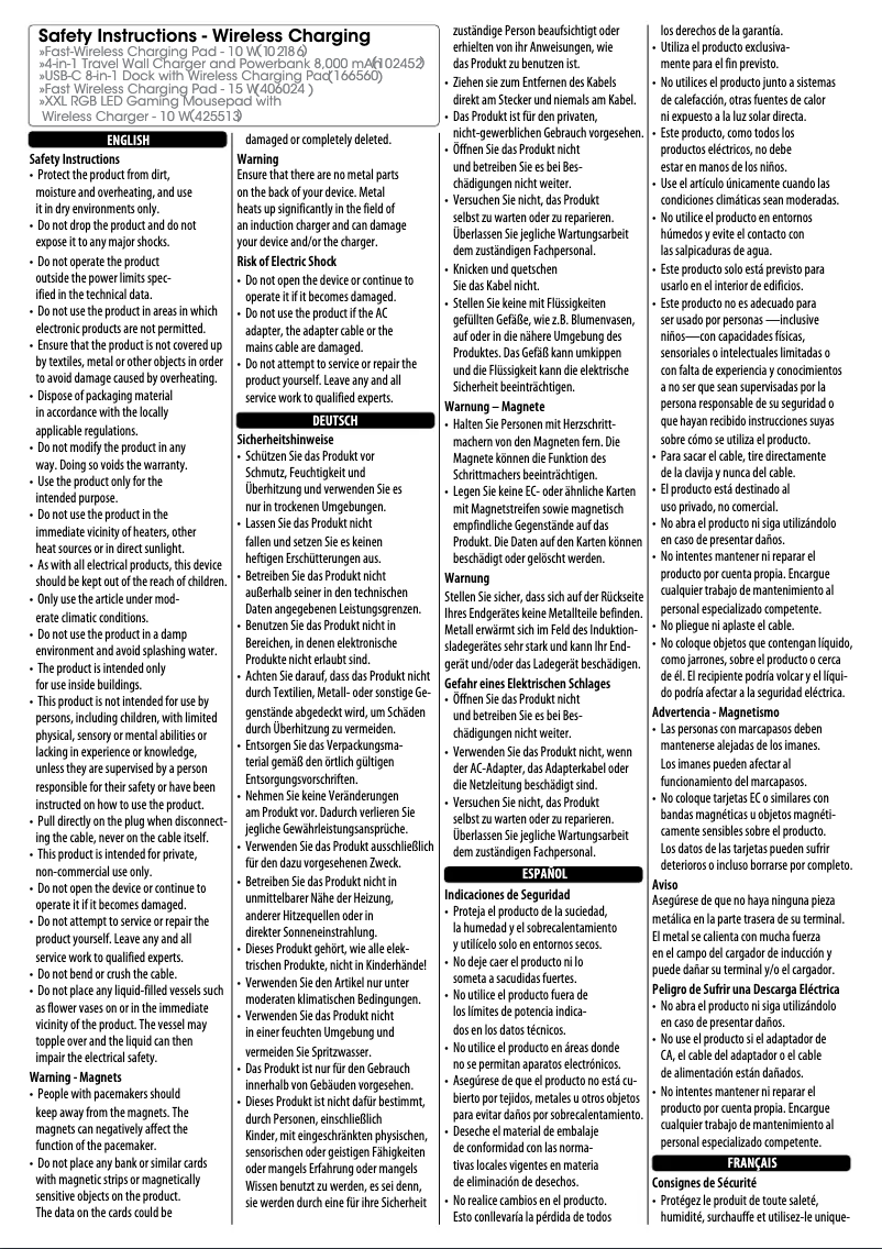 Page n°1 - Instructions de sécurité Manhattan 102186