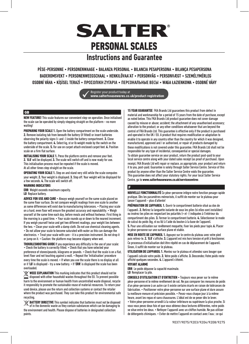 Image de la première page du manuel de l'appareil 9204 WH3R