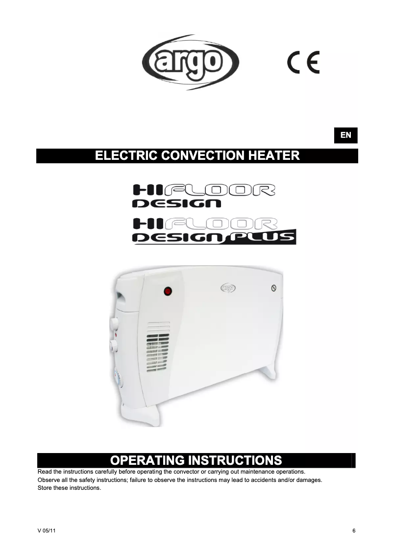 Page 1 de la notice Manuel utilisateur Argoclima Hi Floor Design Plus