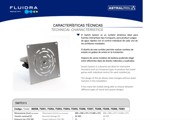 Page n°1 - Fiche technique AstralPool Niche Switch
