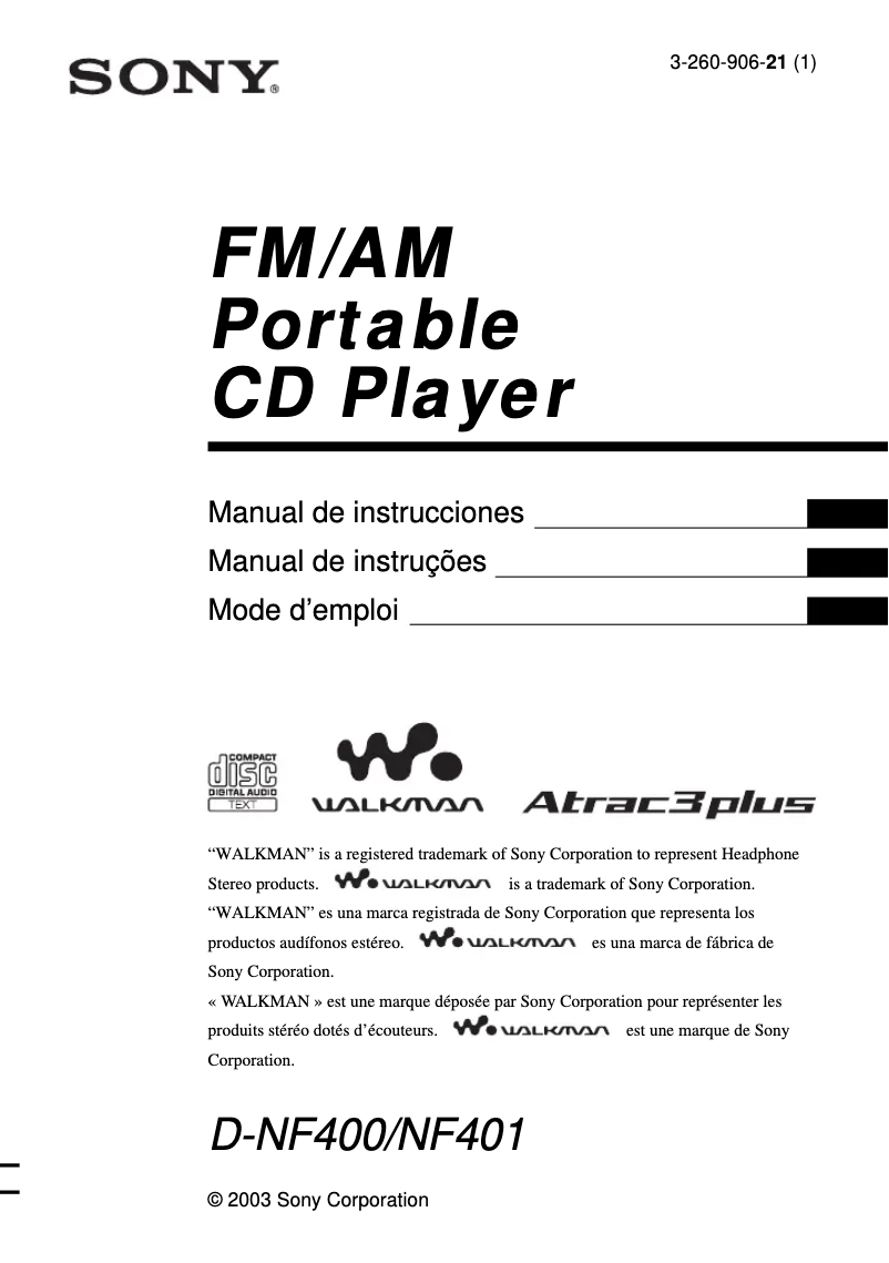 Page n°1 - Manuel utilisateur Sony D-NF400