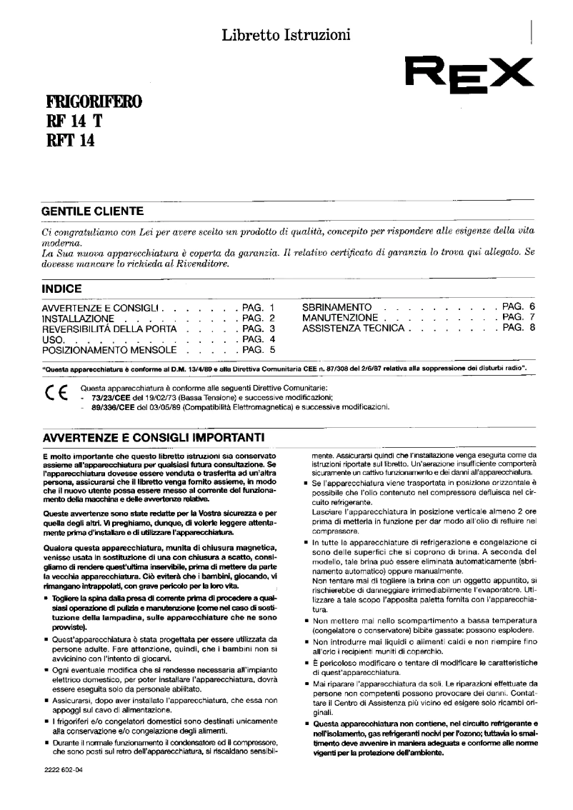 Page 1 de la notice Manuel utilisateur Rex RF14T