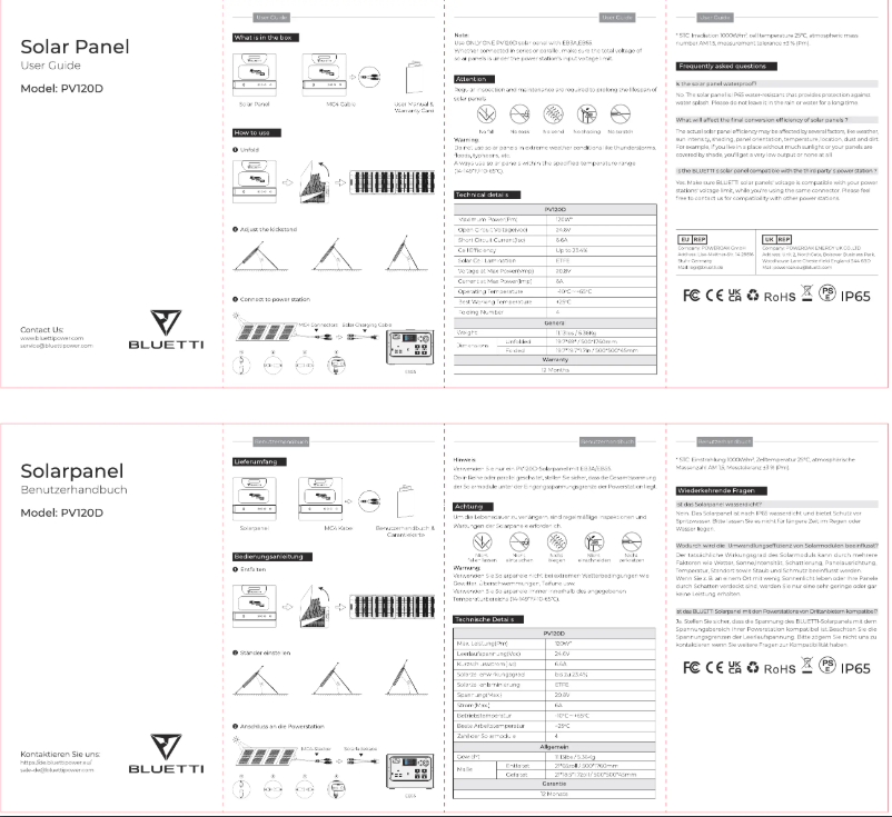 Page 1 de la notice Manuel utilisateur Bluetti PV120D