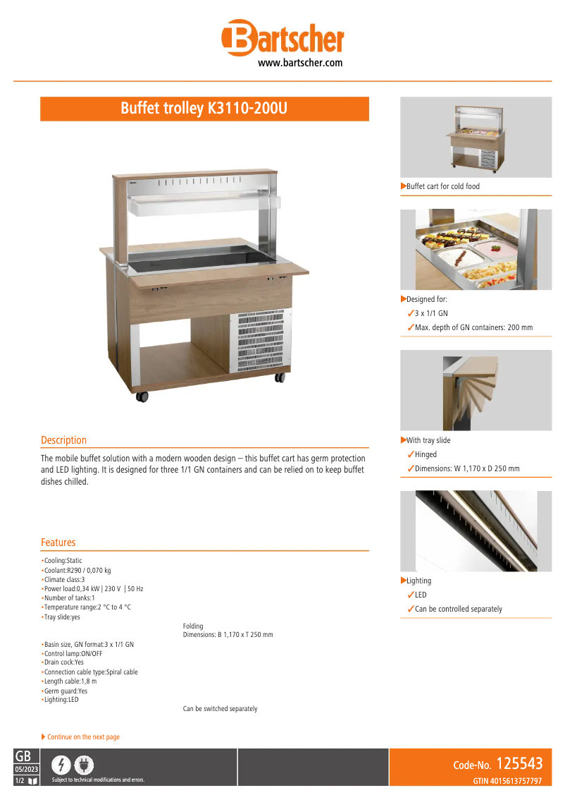 Page n°1 - Fiche technique Bartscher K3110-200U