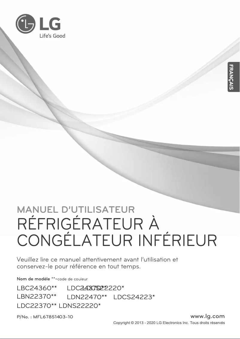 Page 1 de la notice Manuel utilisateur LG LBN22370ST