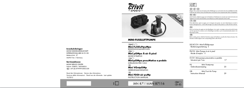 Page 1 de la notice Manuel utilisateur Crivit IAN 87116