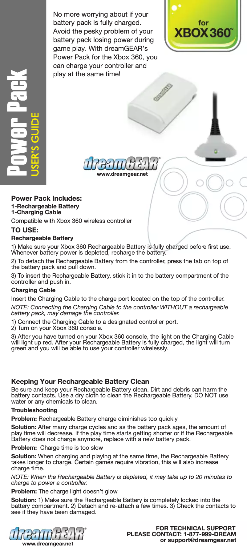 Page 1 de la notice Manuel utilisateur dreamGEAR Power Pack DG360-273