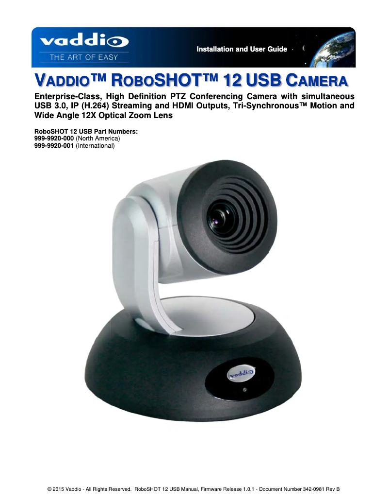 Page 1 de la notice Manuel utilisateur Vaddio RoboSHOT 12 USB