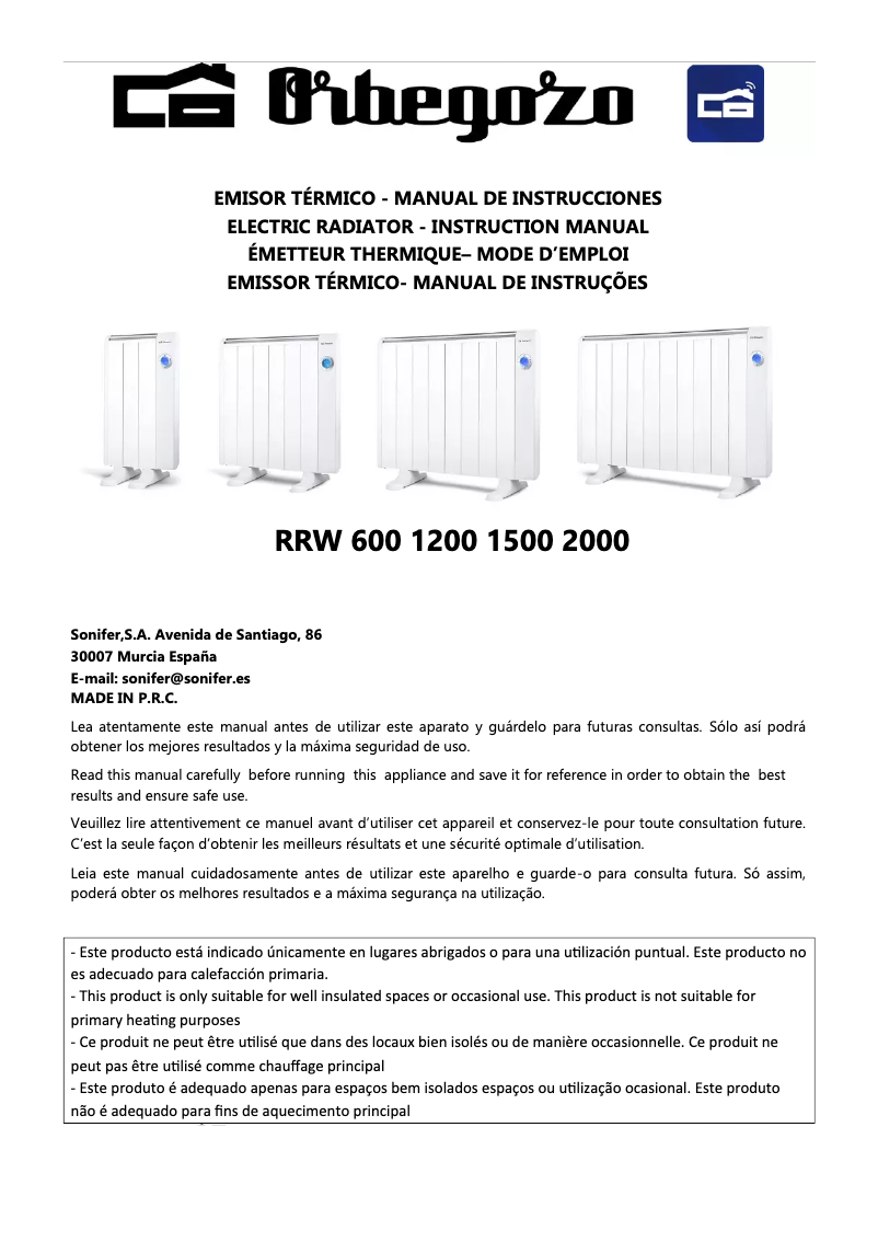 Image de la première page du manuel de l'appareil RRW 1200