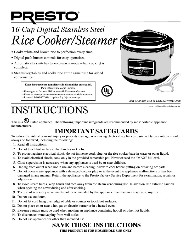 Página 1 del manual Manual de usuario Presto 05813