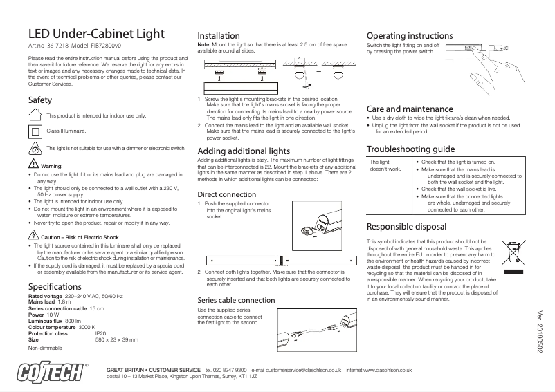 Page n°1 - Manuel utilisateur Cotech FIB72800v0