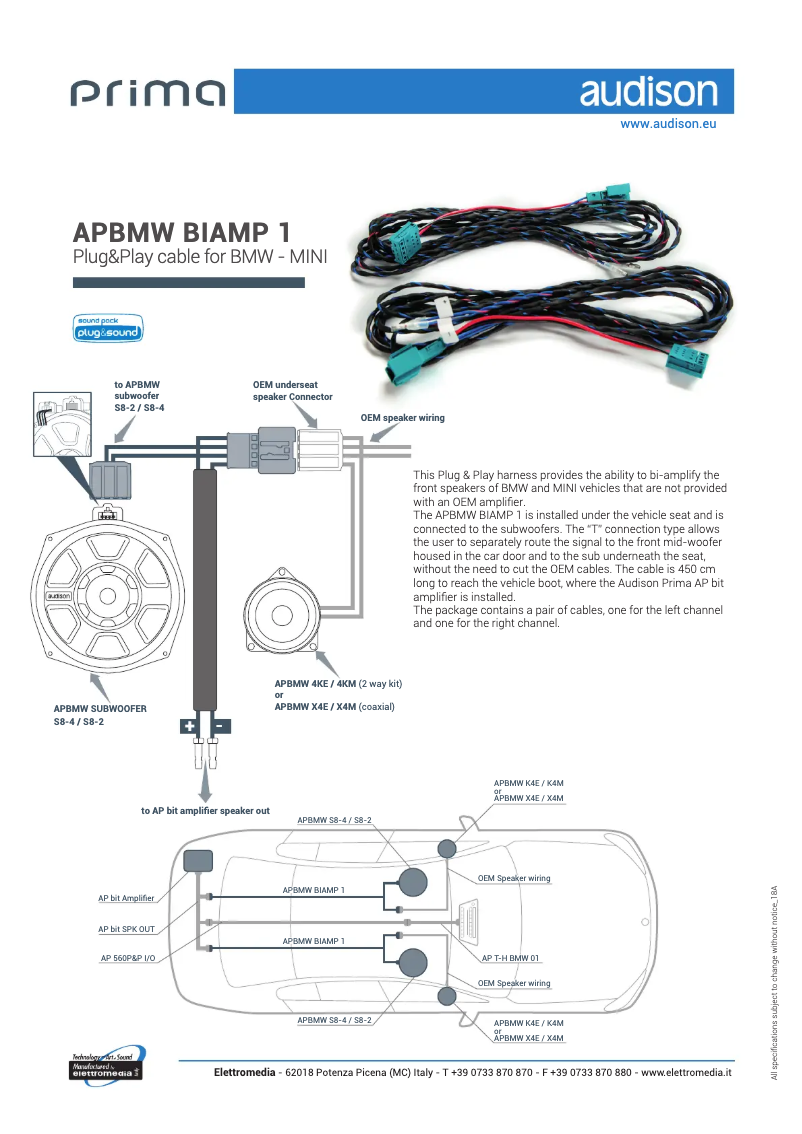 Page 1 de la notice Fiche technique Audison Prima APBMW BIAMP 1