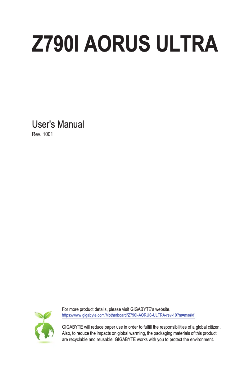Page 1 de la notice Manuel utilisateur Gigabyte Z790I Aorus Ultra