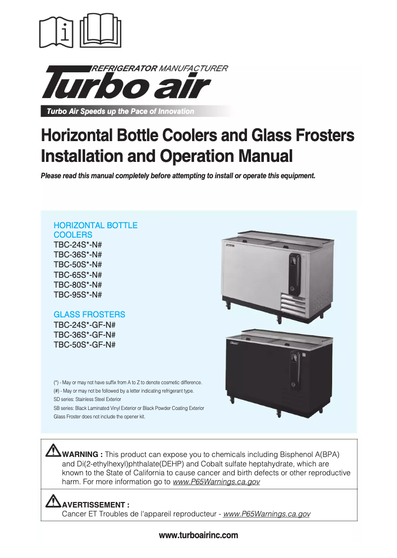 Page 1 de la notice Guide d'installation Turbo air TBC-50SB-GF