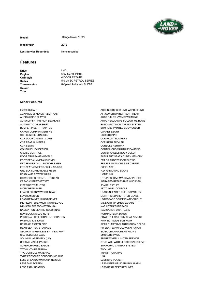 Page 1 de la notice Manuel utilisateur Land Rover Range Rover (2012)
