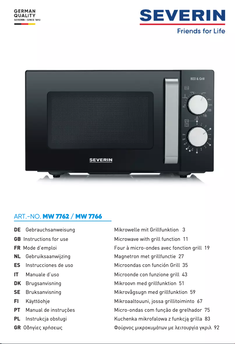 Page 1 de la notice Manuel utilisateur Severin MW 7766