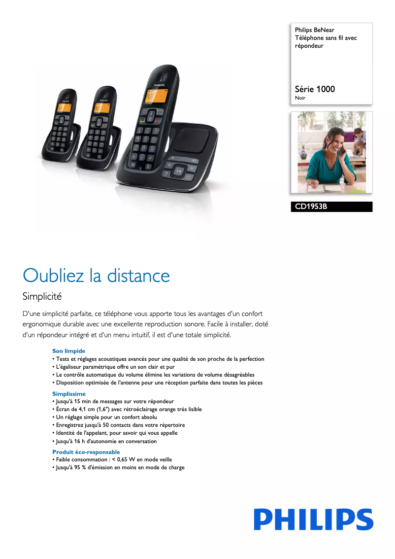 Página 1 del manual Ficha técnica Philips BeNear CD1953B