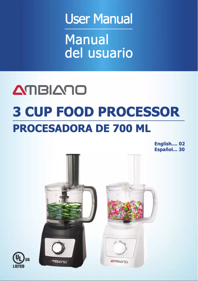 Page 1 of the manual User Manual Ambiano 3 Cup Food Processor KLFP3B