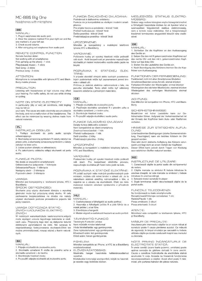 Image de la première page du manuel de l'appareil MC-880 Big One