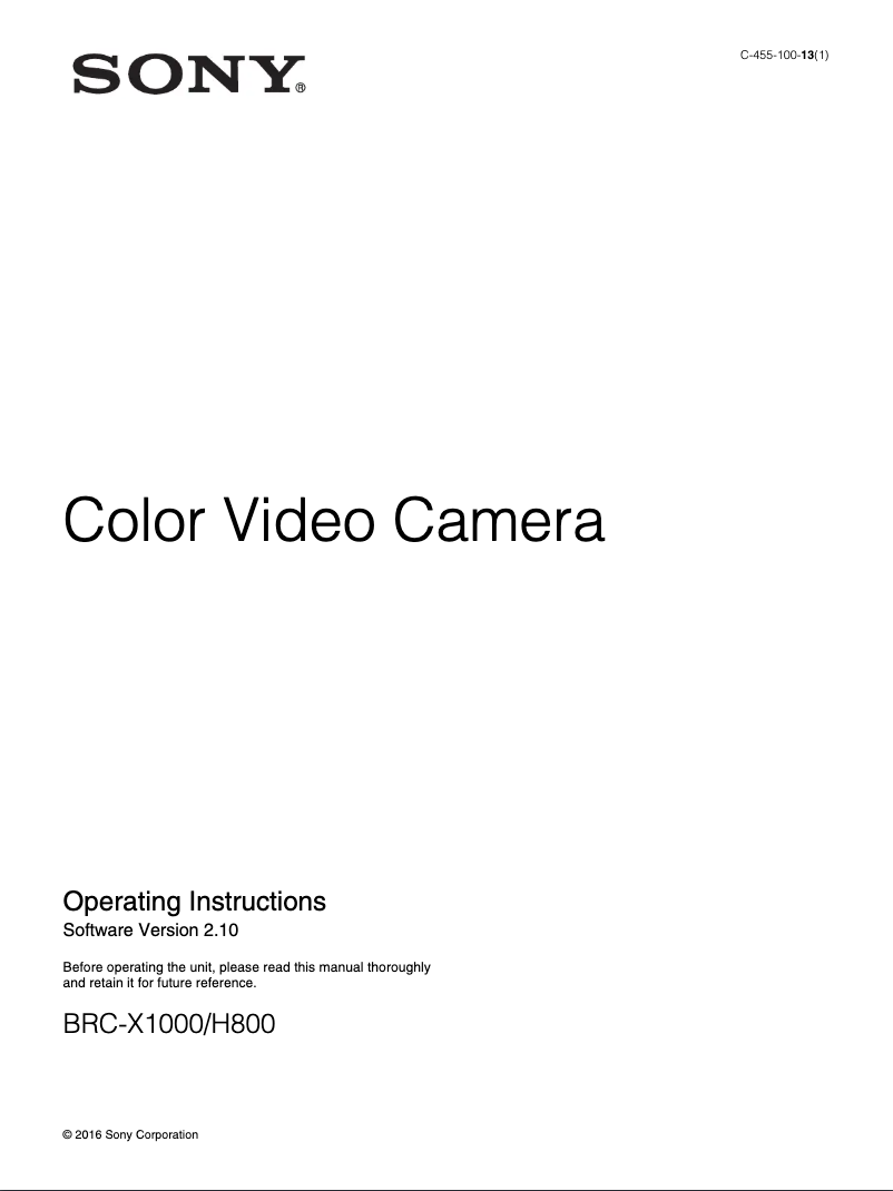 Page 1 de la notice Manuel utilisateur Sony BRC-H800