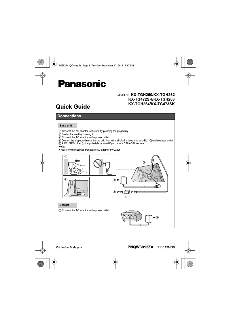 Imagen de la primera página del manual del dispositivo KX-TGH262