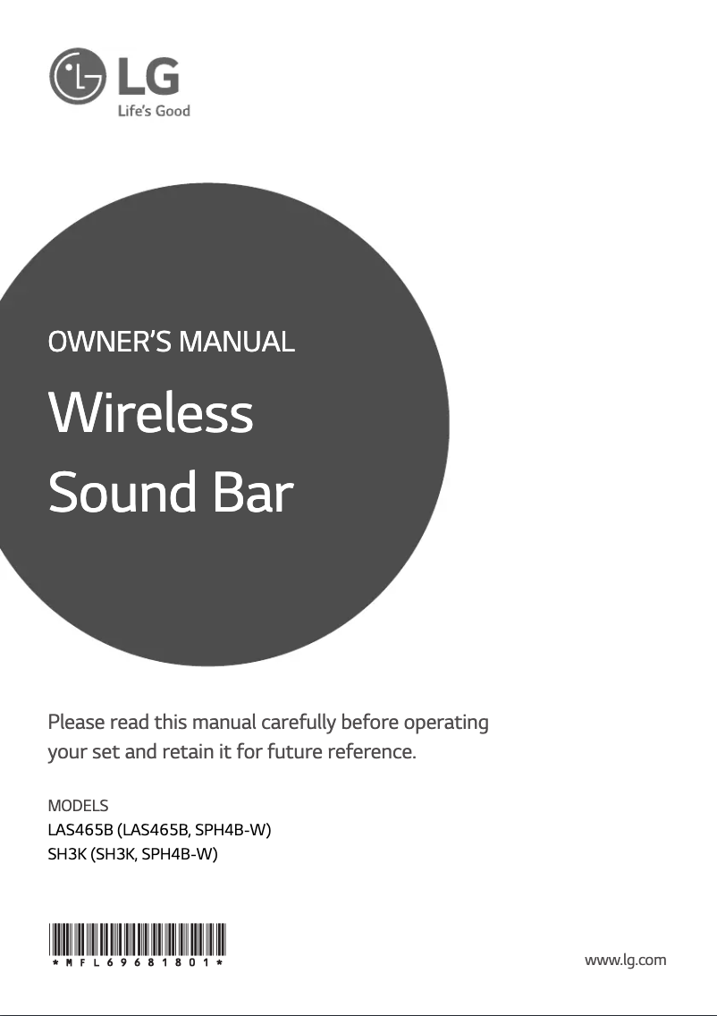 Page 1 de la notice Manuel utilisateur LG LAS465B